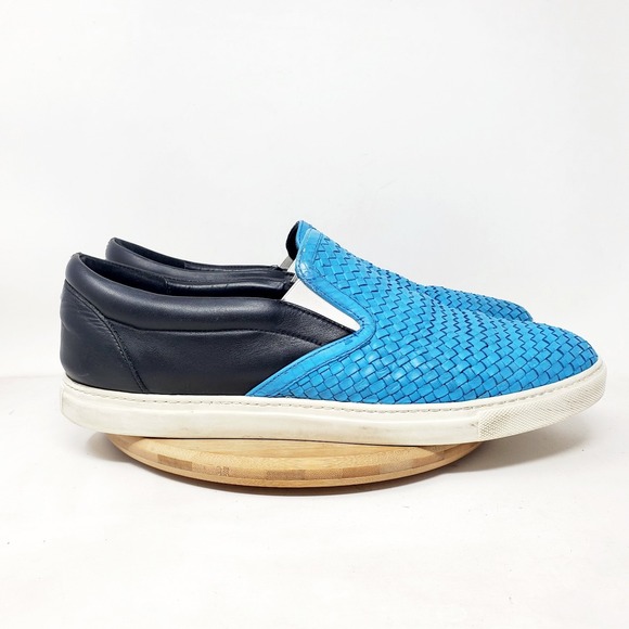 Dsquared2‎ Shoes Mens 45 Blue Woven Black Leather Slip On Casual Sneaker - Picture 7 of 15